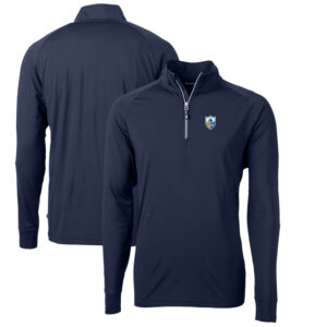 Men's Cutter & Buck Navy Los Angeles Chargers Adapt Eco Knit Stretch Recycled Quarter-Zip Throwback Pullover Top