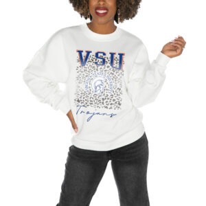 Women's Gameday Couture White Virginia State Trojans Drop Shoulder Fleece Drop Pullover Sweatshirt