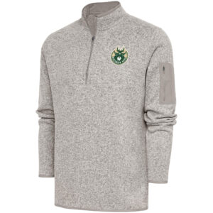 Men's Antigua  Oatmeal Wisconsin Herd Fortune Quarter-Zip Pullover Jacket