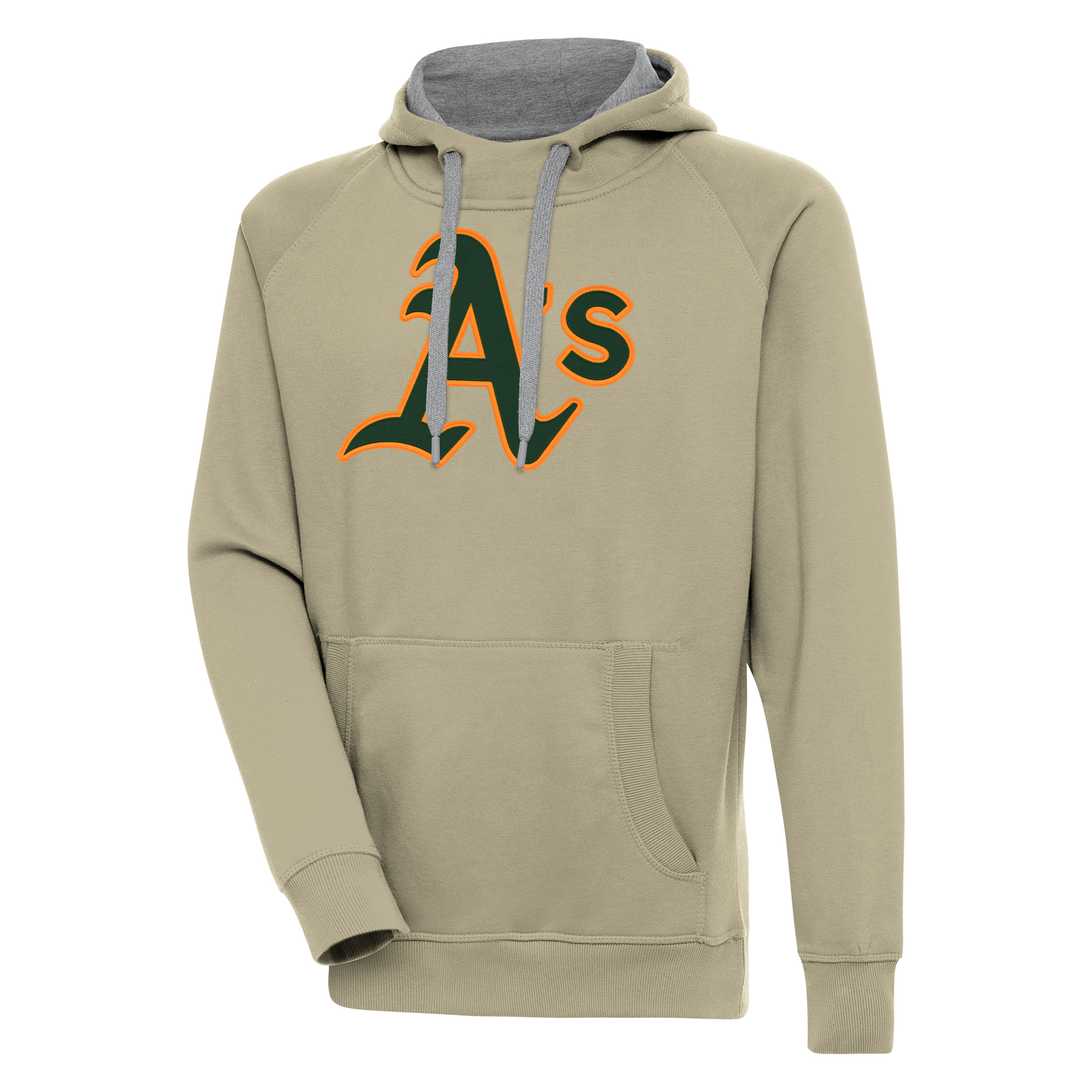 Men's Antigua Khaki Oakland Athletics Victory Pullover Hoodie