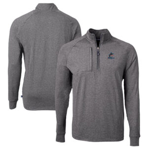 Men's Cutter & Buck Heather Black Miami Marlins Big & Tall Adapt Eco Knit Stretch Recycled Quarter-Zip Pullover Top