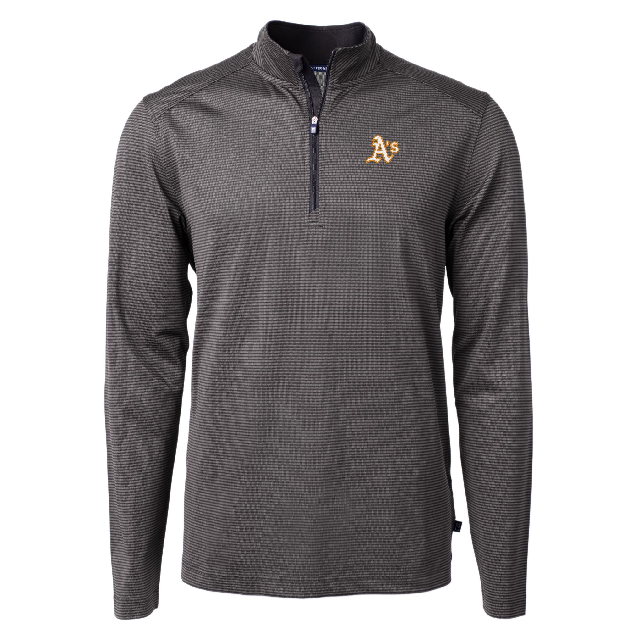 Men's Cutter & Buck Black/Gray Oakland Athletics Virtue Eco Pique Micro Stripe Big & Tall Recycled Quarter-Zip Pullover Top - Image 8