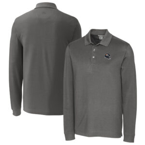 Men's Cutter & Buck  Gray Denver Broncos Helmet Advantage Tri-Blend Pique Long Sleeve Polo