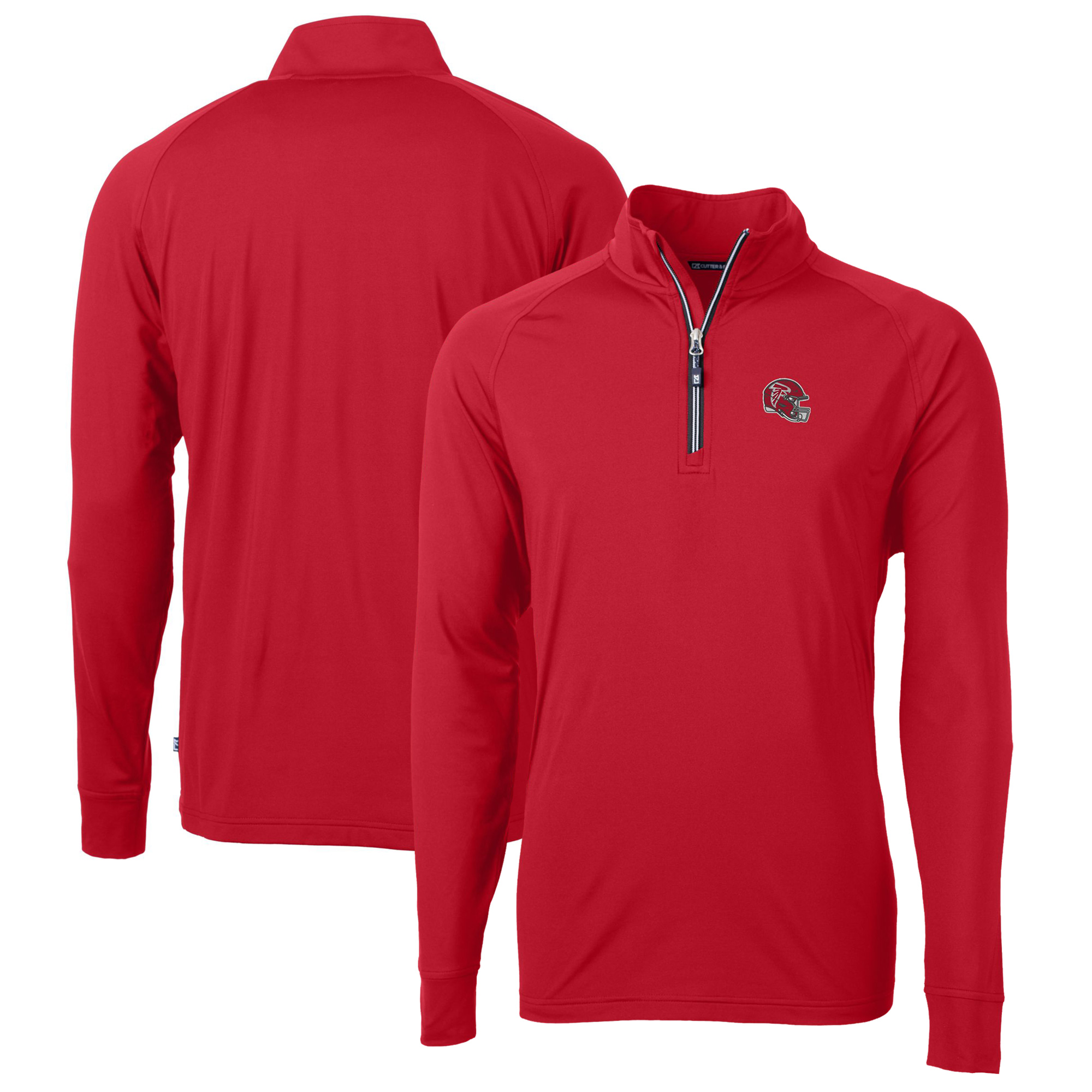 Men's Cutter & Buck Red Atlanta Falcons Helmet Adapt Eco Knit Stretch Recycled Quarter-Zip Pullover Top
