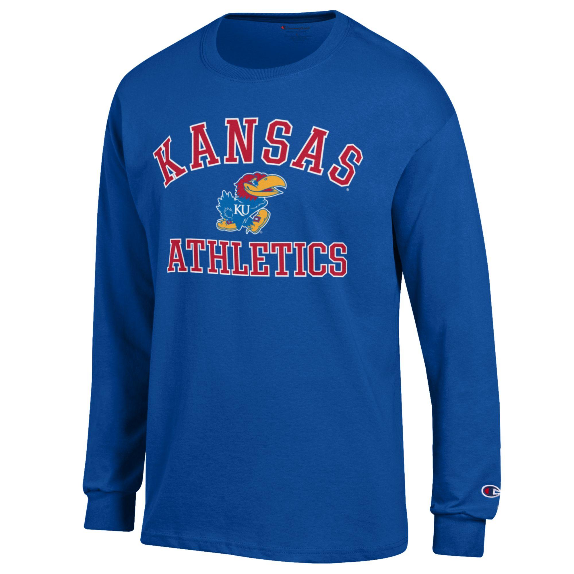 Men's Champion Royal Kansas Jayhawks Athletics Logo Long Sleeve T-Shirt - Image 3