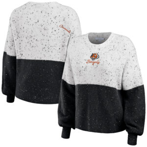Women's WEAR by Erin Andrews  White/Black Cincinnati Bengals Lighweight Modest Crop Color-Block Pullover Sweater