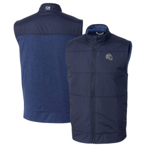Men's Cutter & Buck  Navy New England Patriots Helmet Stealth Hybrid Quilted Windbreaker Full-Zip Vest
