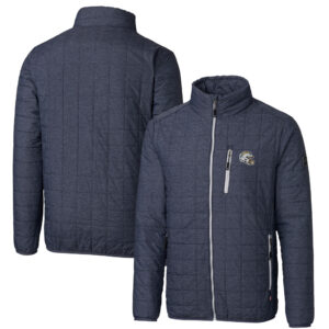 Men's Cutter & Buck  Charcoal Los Angeles Chargers Helmet Rainier PrimaLoft Eco Insulated Full-Zip Puffer Jacket