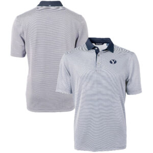 Men's Cutter & Buck  Navy/White BYU Cougars Big & Tall Virtue Eco Pique Micro Stripe Recycled Polo