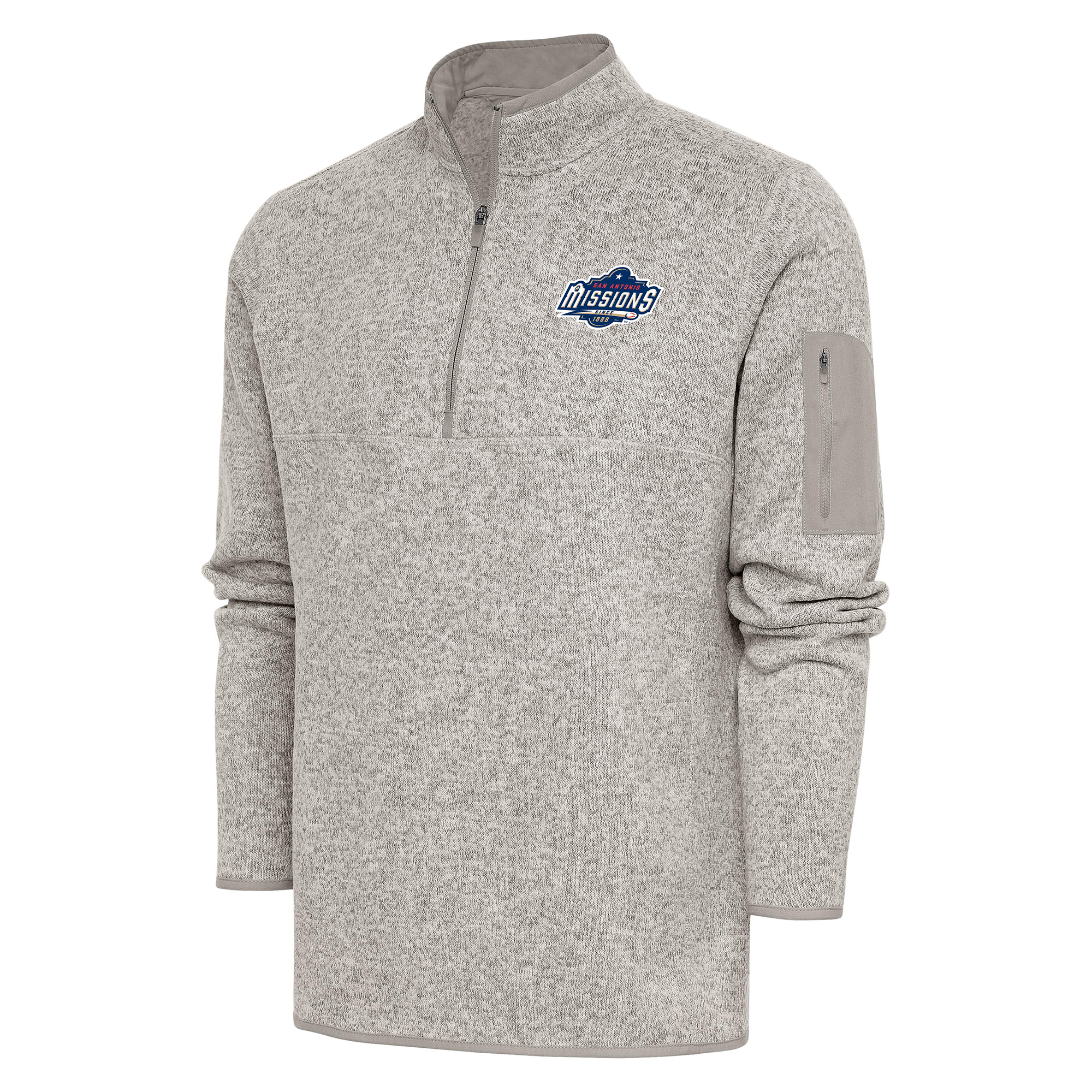 Men's Antigua Oatmeal San Antonio Missions Fortune Quarter-Zip Pullover Jacket