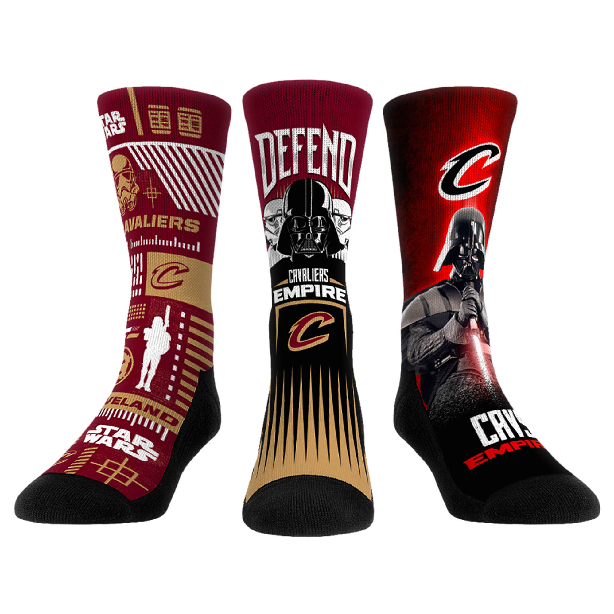 Unisex Rock Em Socks Darth Vader & Stormtrooper Wine Cleveland Cavaliers Three-Pack Star Wars Crew Socks Set - Image 6