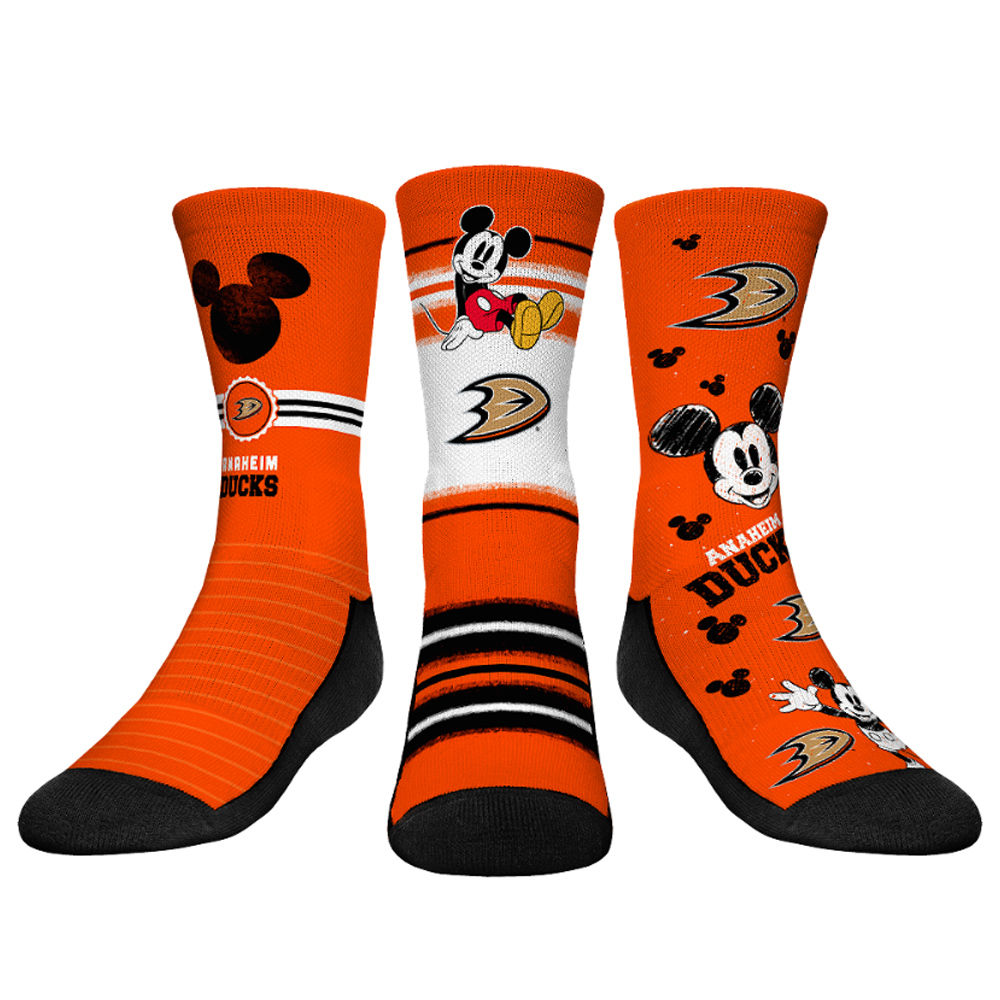 Youth Rock Em Socks Mickey Mouse Orange Anaheim Ducks Three-Pack Crew Socks Set