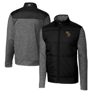 Men's Cutter & Buck Black Florida State Seminoles Alumni Logo Stealth Hybrid Quilted Full-Zip Windbreaker Jacket