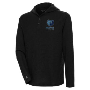 Men's Antigua  Black Memphis Grizzlies Strong Hold Long Sleeve Henley Hoodie T-Shirt