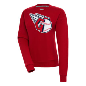 Women's Antigua  Red Cleveland Guardians Victory Chenille Pullover Sweatshirt