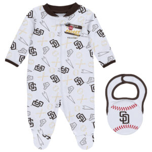 Newborn & Infant WEAR by Erin Andrews White San Diego Padres Sleep & Play Full-Zip Footed Jumper with Bib
