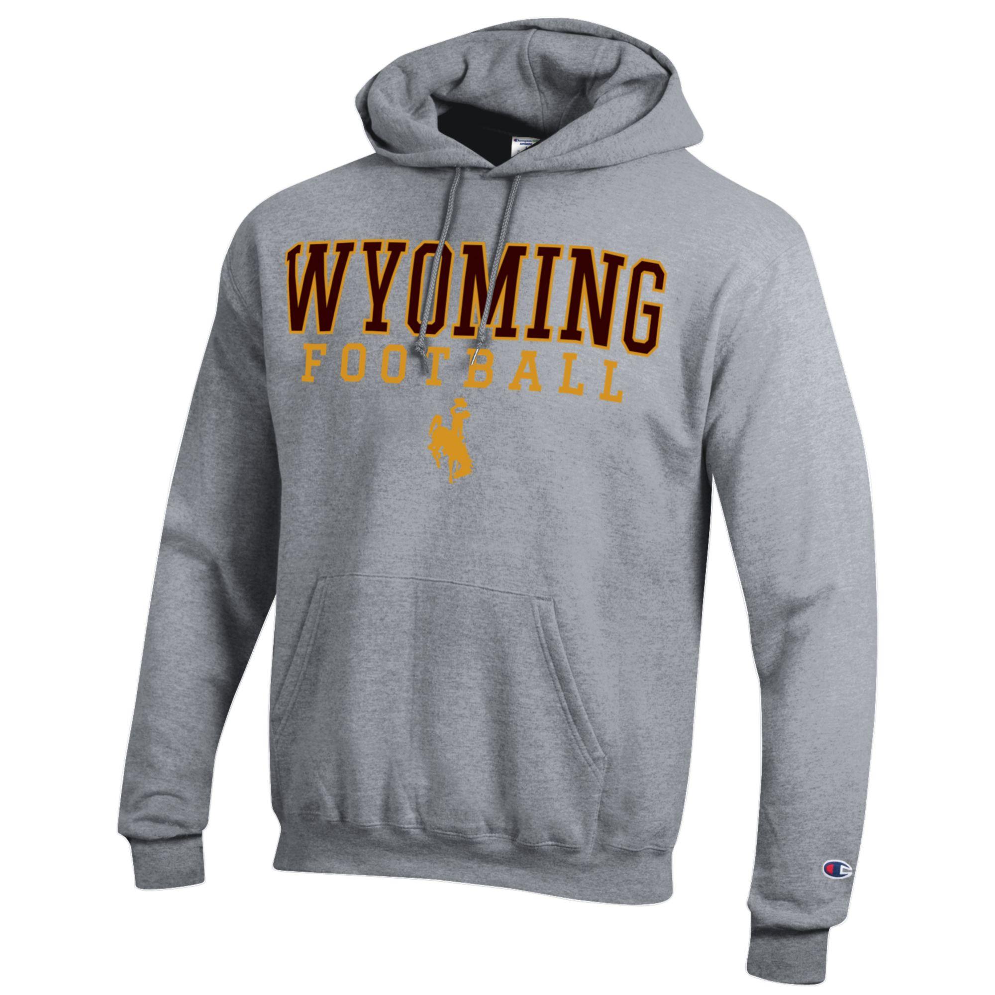 Men's Champion Gray Wyoming Cowboys Football Eco Powerblend Pullover Hoodie - Image 3