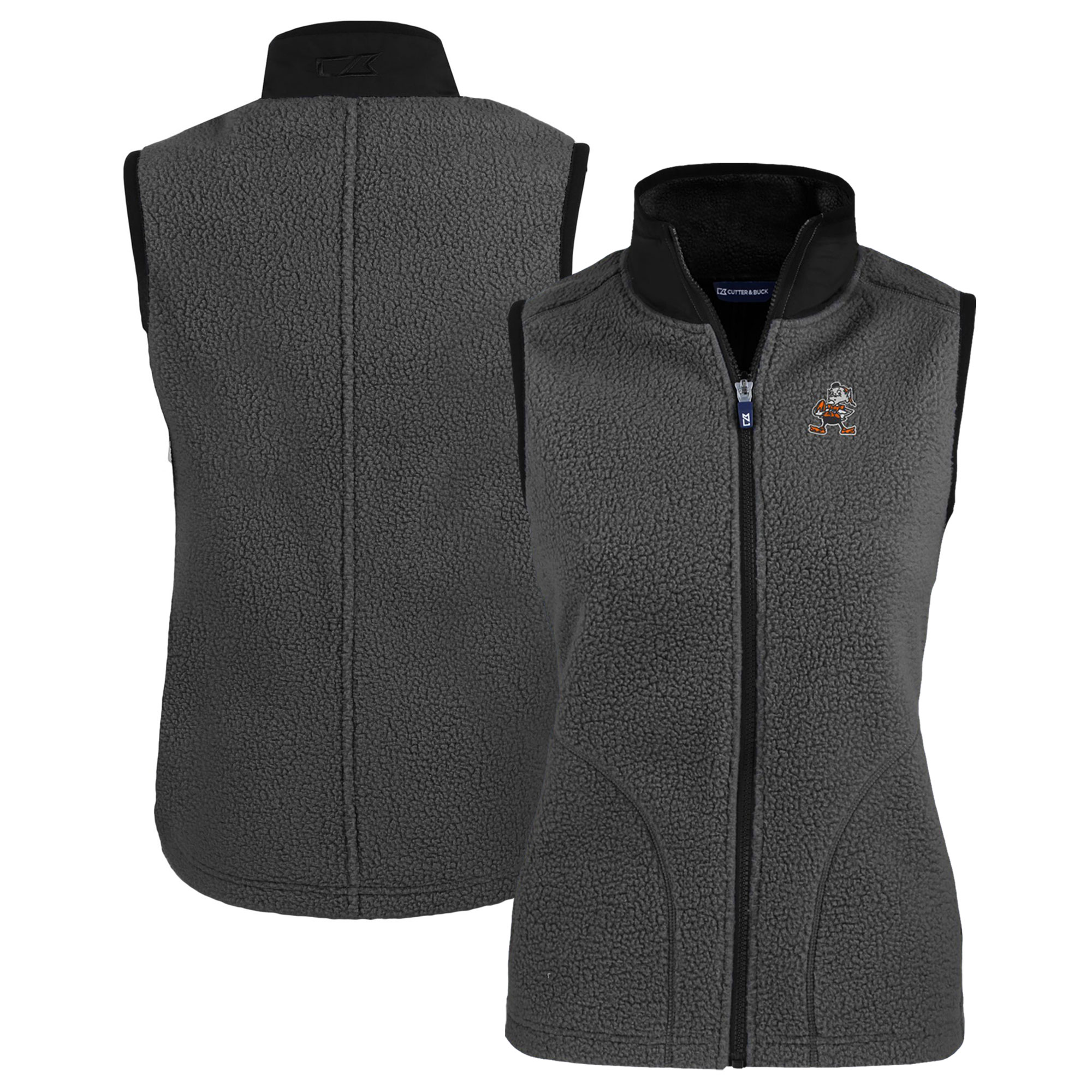 Women's Cutter & Buck Gray Cleveland Browns Throwback Cascade Eco Sherpa Fleece Vest