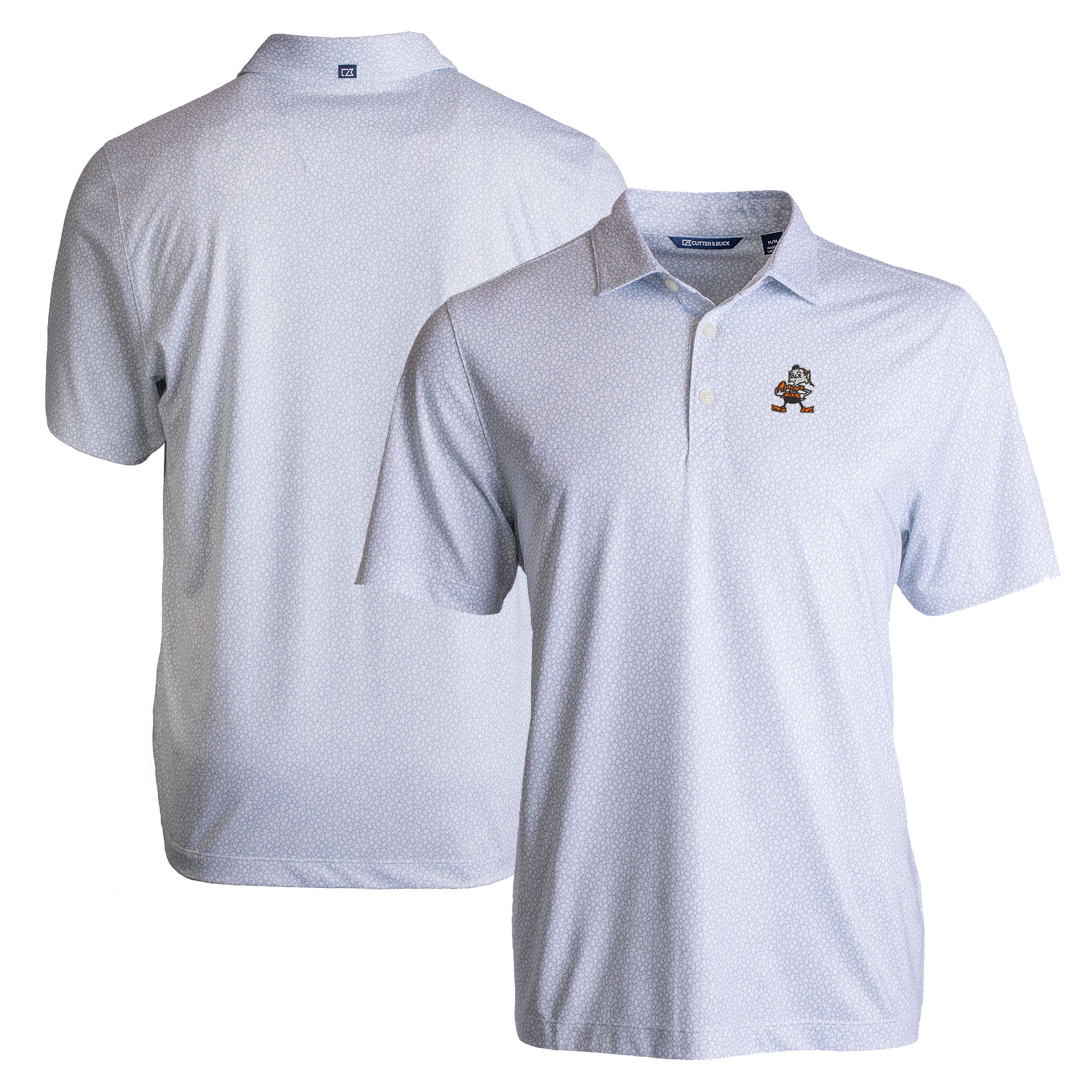 Men's Cutter & Buck White Cleveland Browns Throwback Pike Eco Pebble Print Stretch Recycled Polo