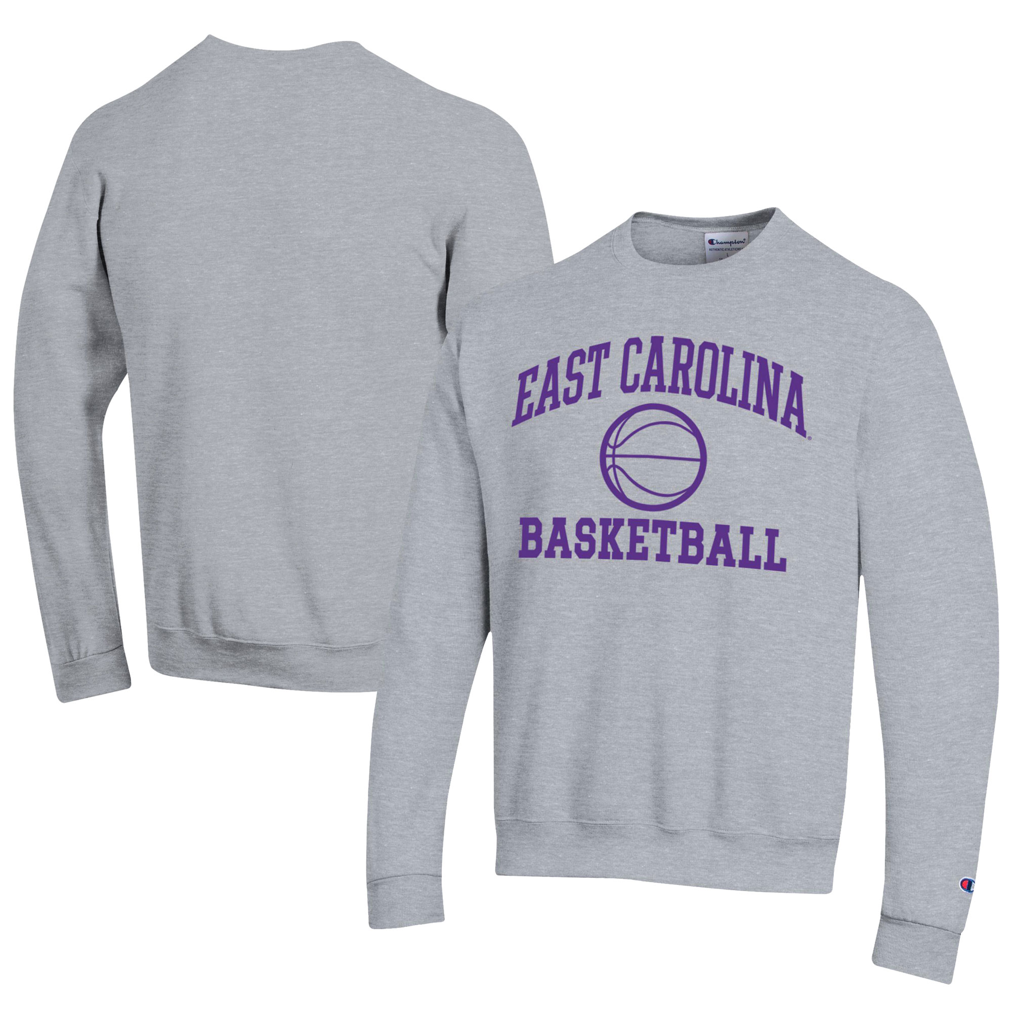 Men's Champion Gray ECU Pirates Icon Logo Basketball Eco Powerblend Pullover Sweatshirt
