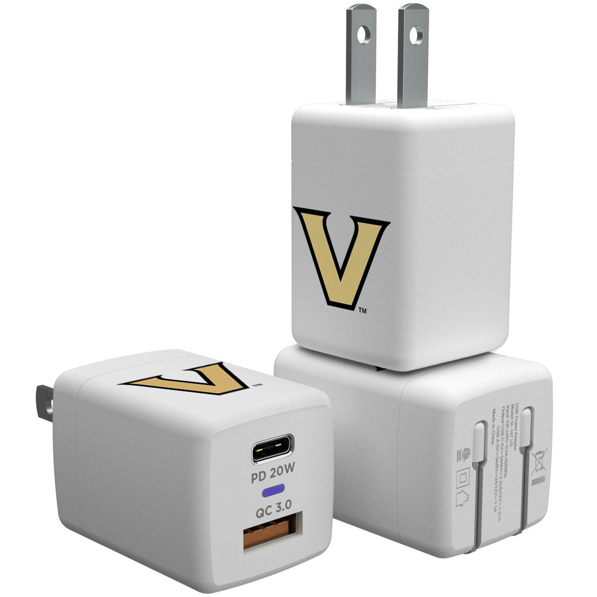 Keyscaper White Vanderbilt Commodores USB A/C Charger
