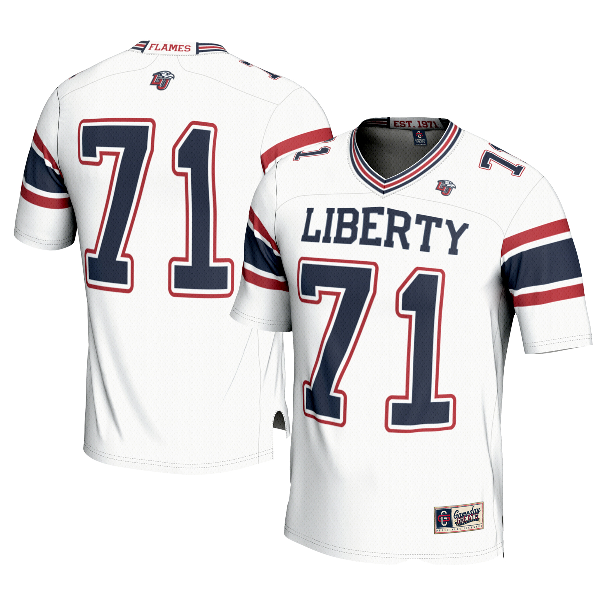 Men's GameDay Greats #71 White Liberty Flames Football Jersey - Image 5