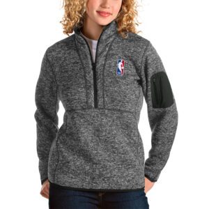 Women's Antigua  Heather Gray NBA Logoman Fortune Half-Zip Pullover Jacket