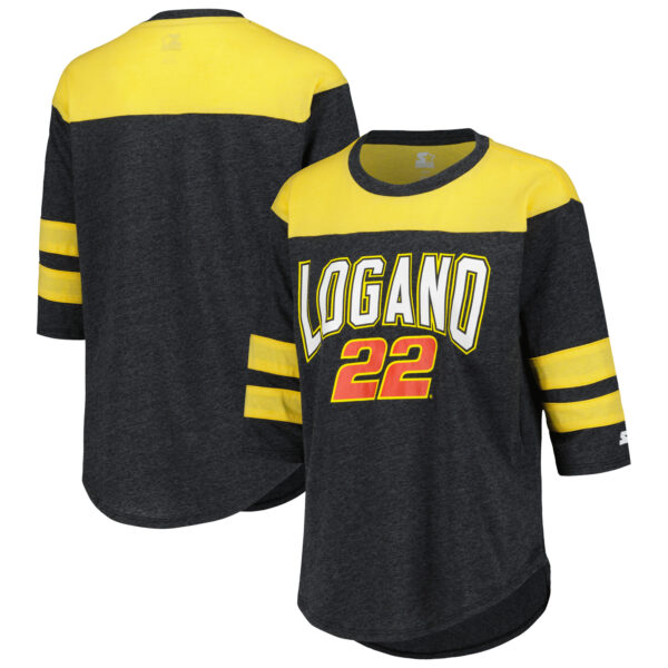 Women's Starter Black Joey Logano Full Back Block 3/4-Sleeve Tri-Blend Top