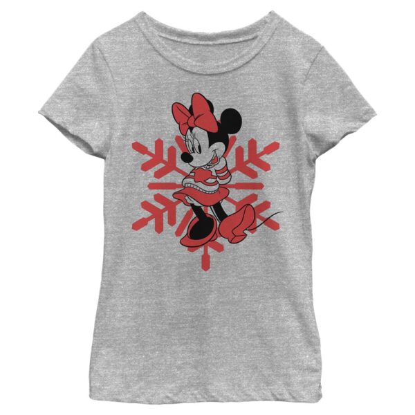 Girl's Youth Mad Engine Minnie Mouse Heather Gray Mickey & Friends Snowflake Graphic T-Shirt
