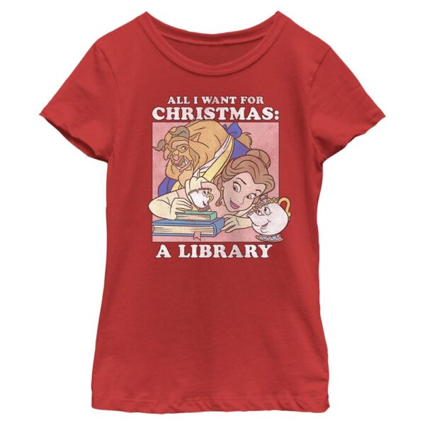 Girl's Youth Mad Engine Red Beauty and the Beast All I Want For Christmas Graphic T-Shirt