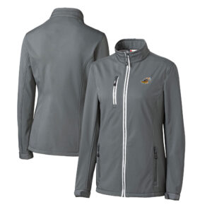 Women's Cutter & Buck  Steel Akron RubberDucks Clique Telemark Eco Stretch Softshell Full-Zip Jacket