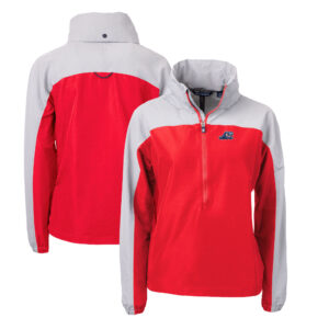 Women's Cutter & Buck Red/Gray West Michigan Whitecaps Charter Eco Recycled Half-Zip Anorak Jacket