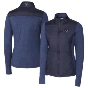Women's Cutter & Buck  Navy Binghamton Rumble Ponies Stealth DryTec Hybrid Quilted Full-Zip Windbreaker Jacket