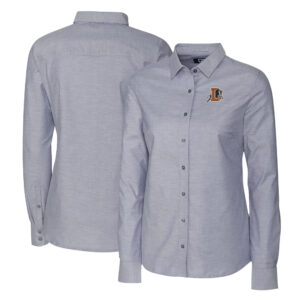 Women's Cutter & Buck Charcoal Durham Bulls Stretch Oxford Long Sleeve Tri-Blend Button-Up Dress Shirt
