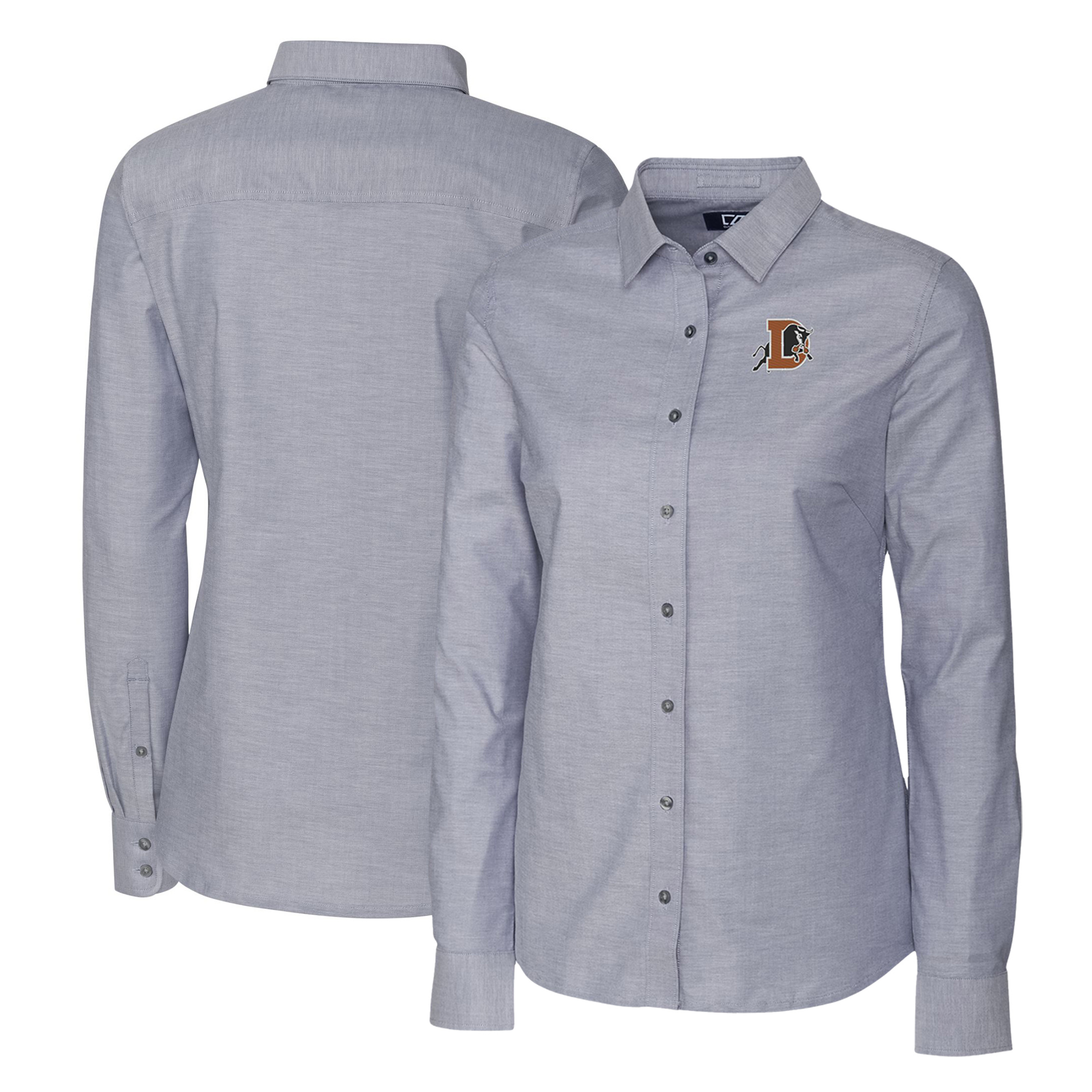 Women's Cutter & Buck Charcoal Durham Bulls Stretch Oxford Long Sleeve Tri-Blend Button-Up Dress Shirt