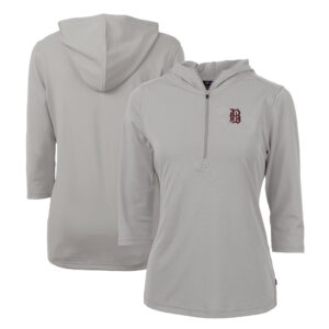 Women's Cutter & Buck  Gray Birmingham Barons Virtue Eco Pique Recycled 3/4-Sleeve Half-Zip Pullover Hoodie