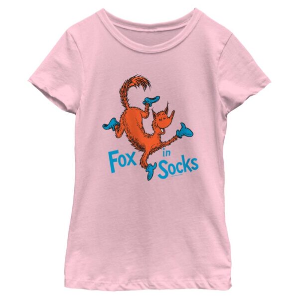 Girl's Youth Mad Engine  Pink Dr. Seuss Fox in Socks Presents Graphic T-Shirt