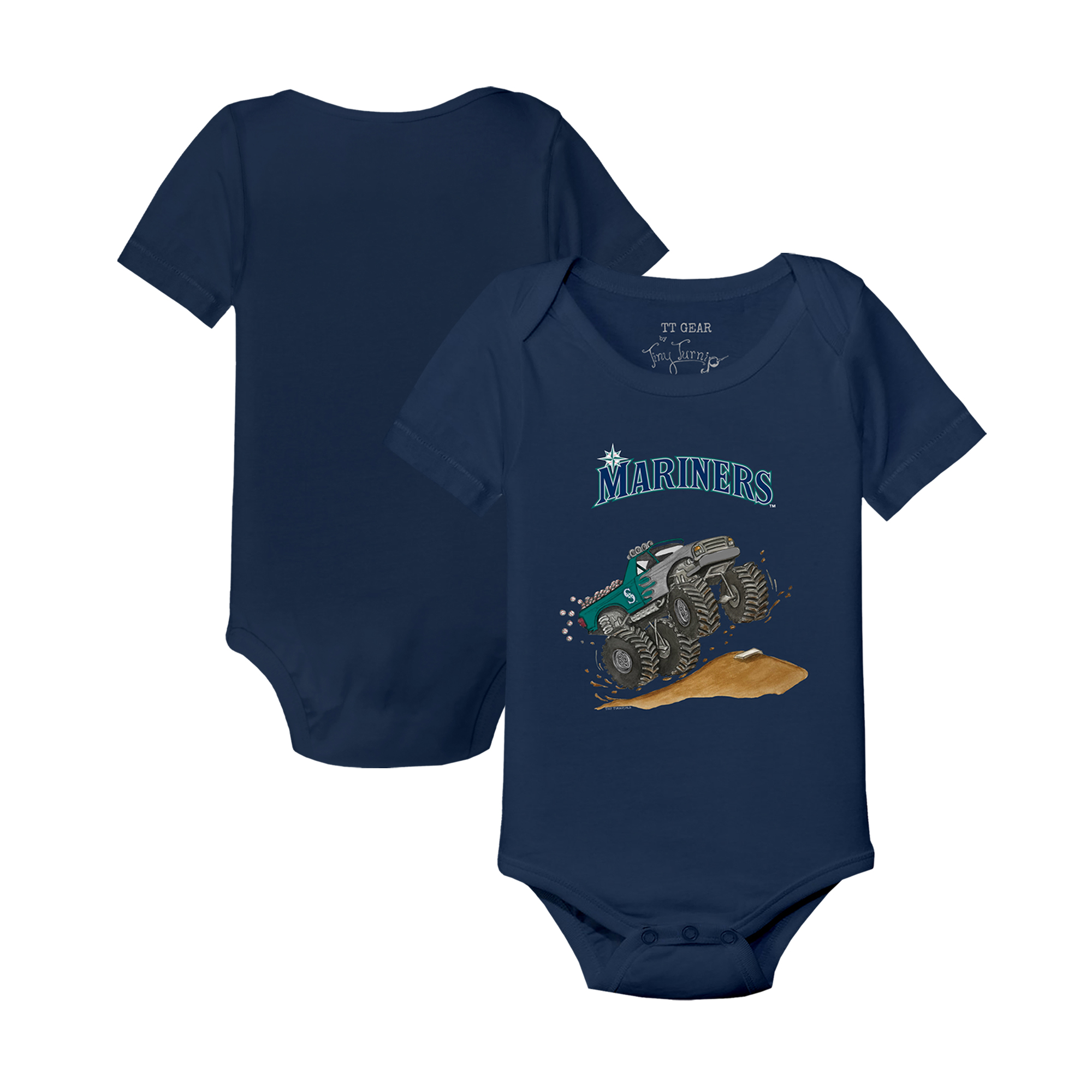Infant Tiny Turnip Navy Seattle Mariners Monster Truck Bodysuit