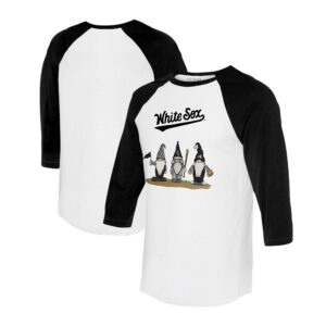 Unisex Tiny Turnip White/Black Chicago White Sox Gnomes 3/4-Sleeve Raglan T-Shirt
