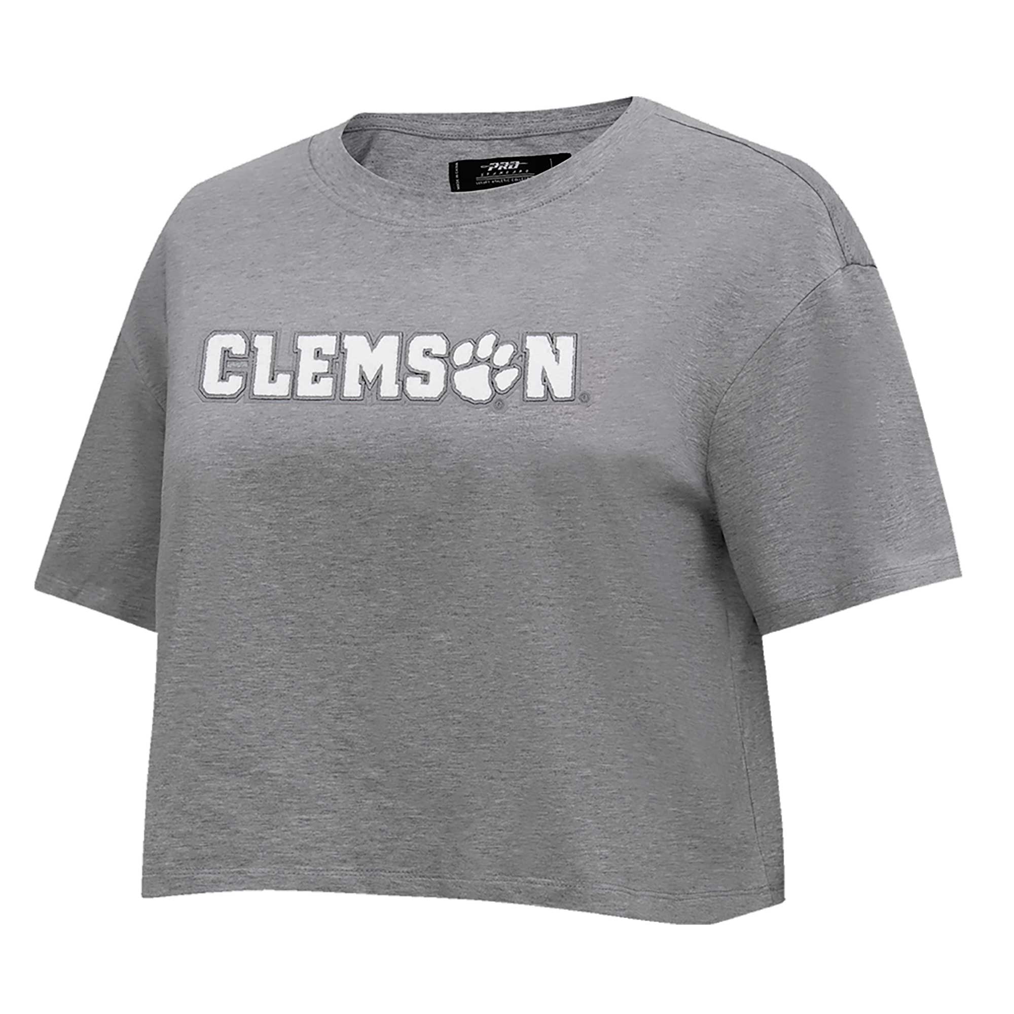 Women's Pro Standard Heather Charcoal Clemson Tigers Tonal Neutral Boxy Cropped T-Shirt - Image 2
