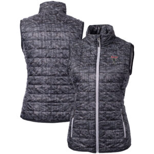 Women's Cutter & Buck Black Atlanta Falcons Throwback Logo Rainier PrimaLoft Eco Insulated Full-Zip Printed Puffer Vest