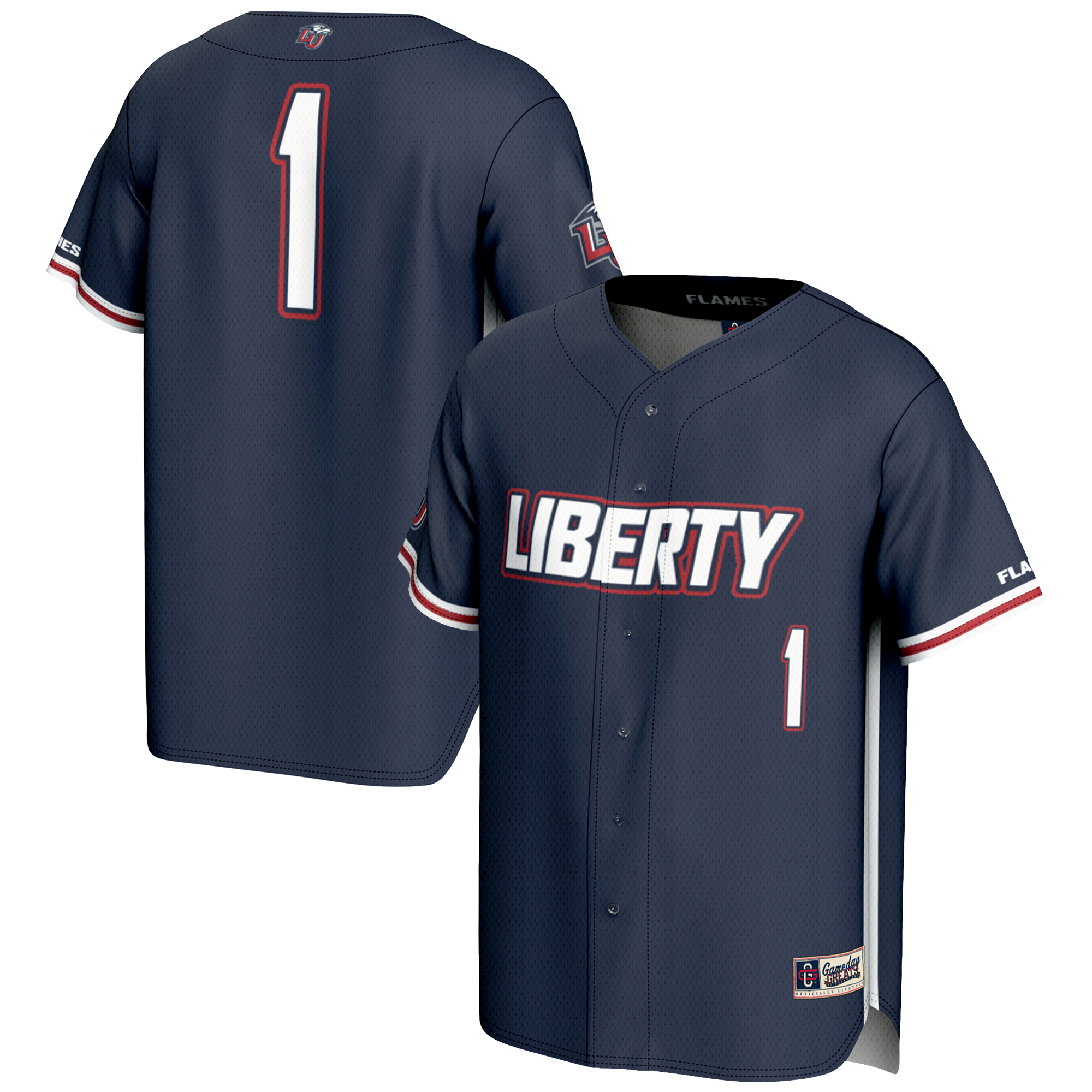 Men's GameDay Greats #1 Navy Liberty Flames Lightweight Baseball Fashion Jersey - Image 5