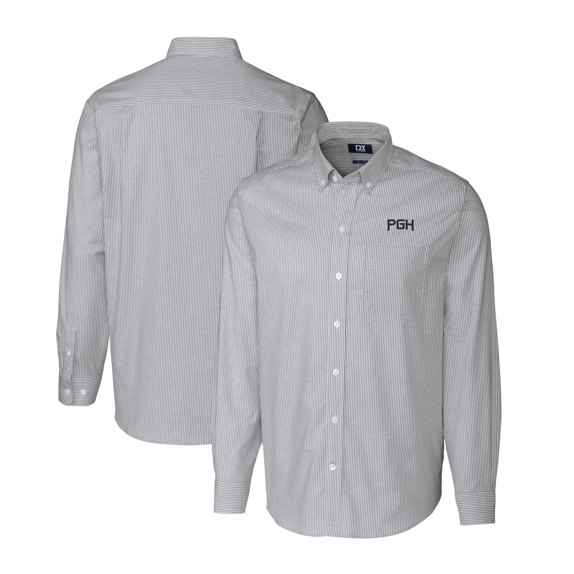 Men's Cutter & Buck Charcoal Pittsburgh Pirates City Connect Big & Tall Oxford Stretch Stripe Long Sleeve Button-Down Dress Shirt