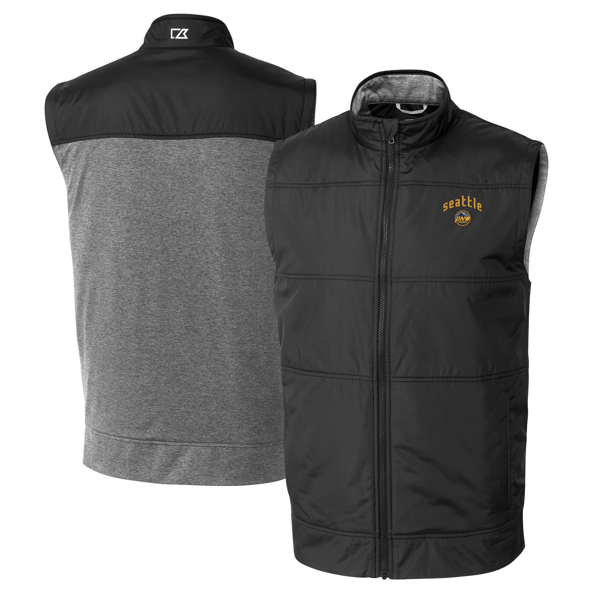 Men's Cutter & Buck Black Seattle Mariners City Connect Stealth Hybrid Quilted Full-Zip Windbreaker Vest - Image 2