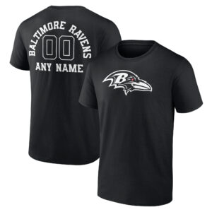 Men's  Black Baltimore Ravens Personalized Name & Number Monochrome T-Shirt