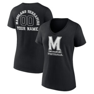 Women's Black Maryland Terrapins Personalized Name & Number Monochrome V-Neck T-Shirt