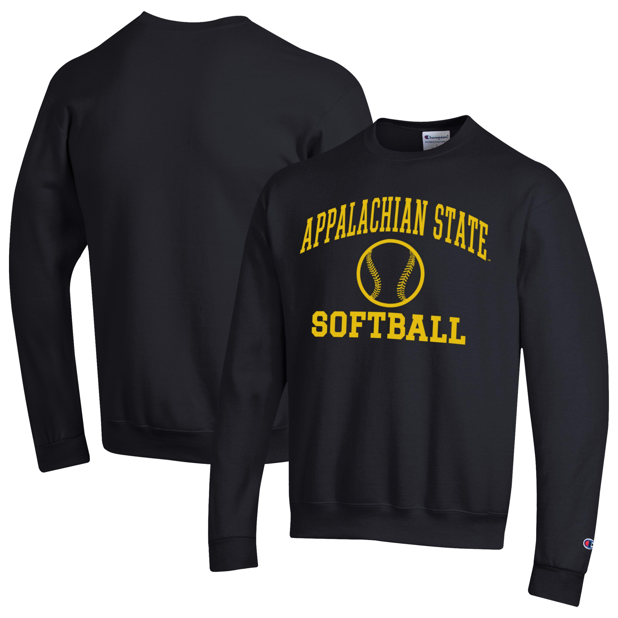 Men's Champion Black Appalachian State Mountaineers Icon Softball Powerblend Pullover Sweatshirt