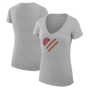 Women's G-III 4Her by Carl Banks  Heather Gray Cleveland Cavaliers  Heart V-Neck T-Shirt