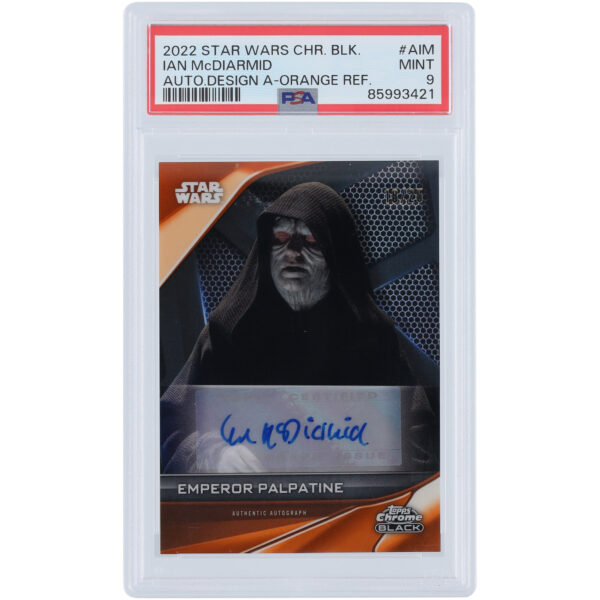 Ian McDiarmid Star Wars Autographed 2022 Topps Chrome Black Orange Refractor #A-IM #18/25 PSA Authenticated 9 Card
