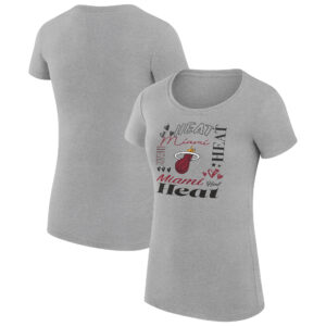 Women's G-III 4Her by Carl Banks Heather Gray Miami Heat Team Name Collage Fitted Graphic T-Shirt